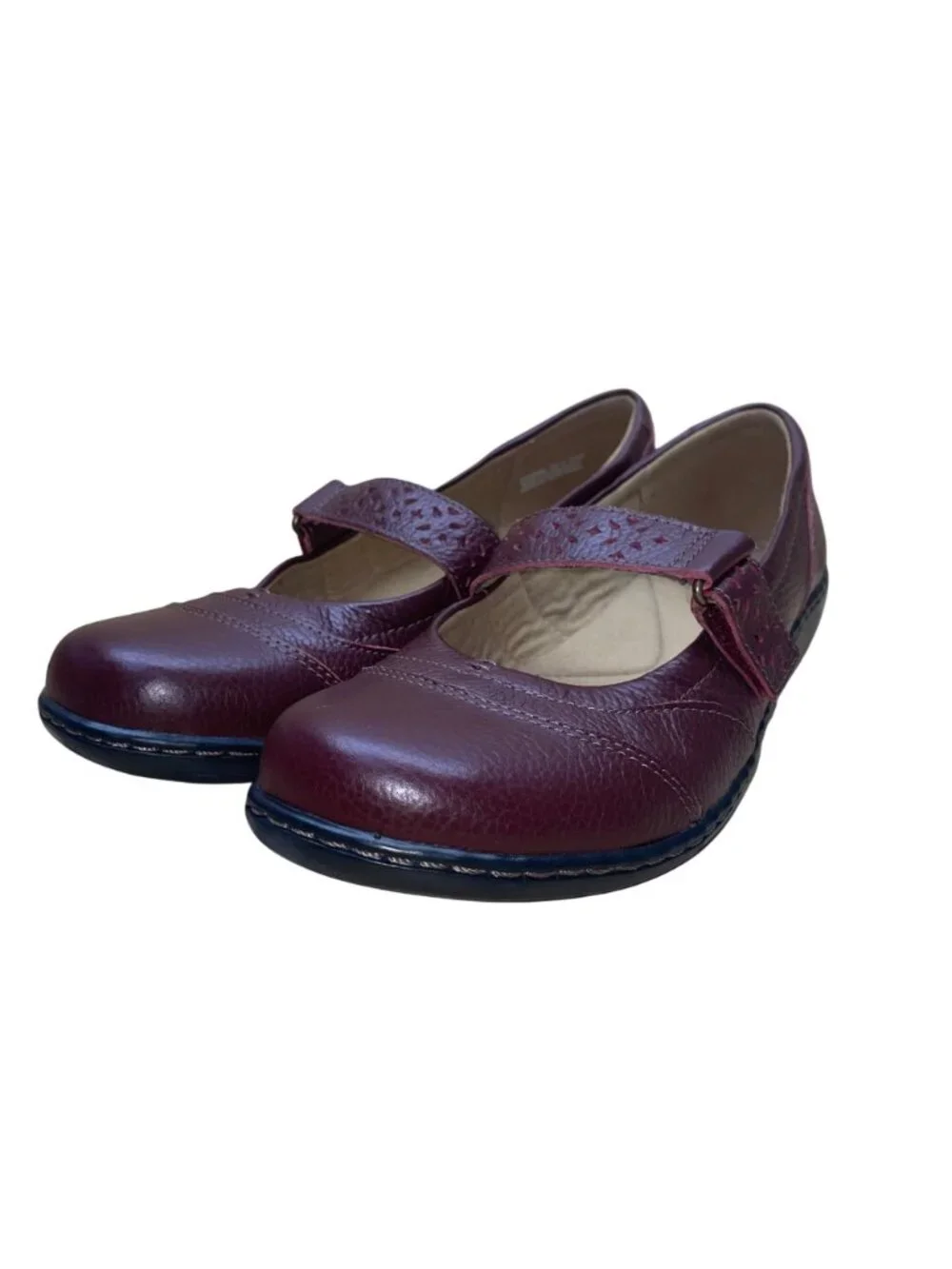 Clarks Womens Burgundy Leather Comfortable Casual  Mary Jane Shoes Size 9.5W
